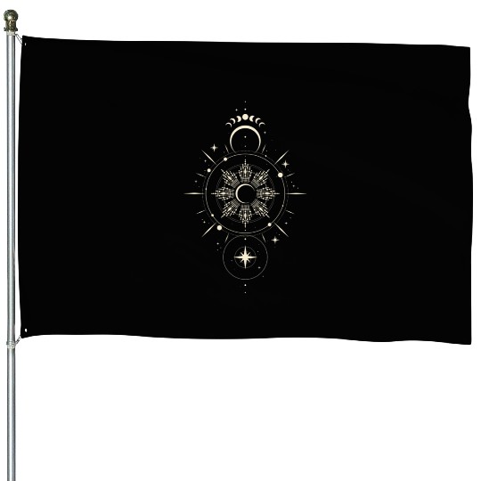 Celestial Mandala Sun and Moon Design House Flags