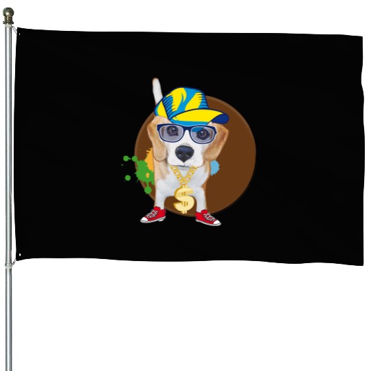 Cool Hip-Hop Beagle with Sunglasses & Style House Flags