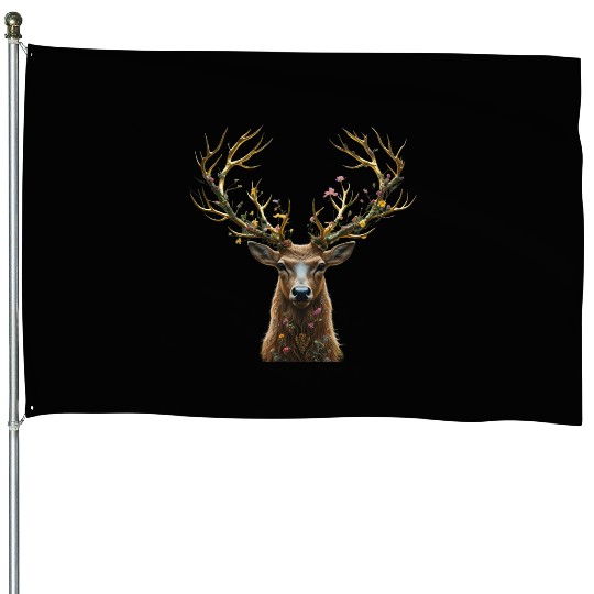 Enchanted Forest Deer Illustration House Flags
