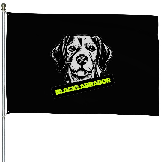Black Labrador Portrait Illustration House Flags