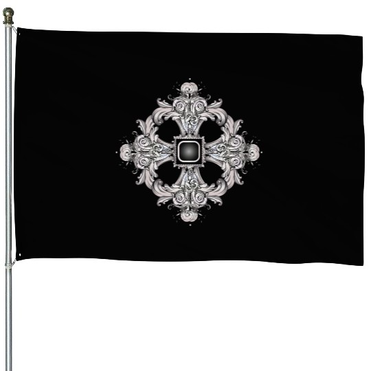Arabesque Ornament with a Baroque Flair in Gray House Flags