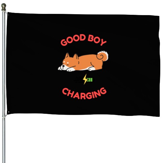 Good Boy Charging – Lazy Shiba Inu House Flags