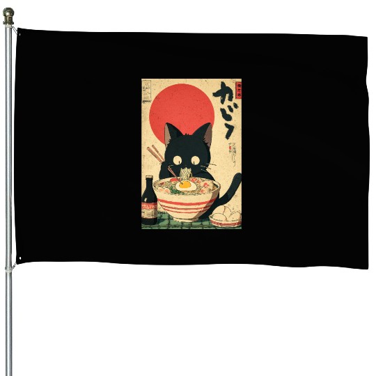 Ramen Cat Retro Poster House Flags