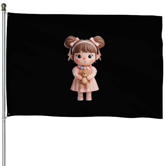 Sweet Candy Girl with Teddy Bear House Flags