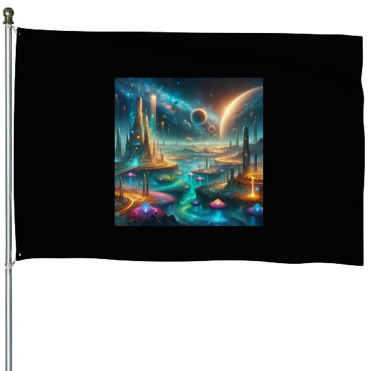 Futuristic Alien Landscape Design Fantasy Sci-Fi House Flags