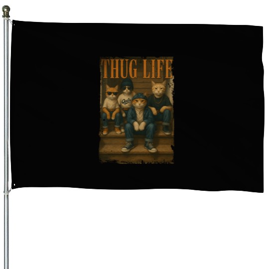 Thug Life Cats Funny Gangsta Street Style House Flags