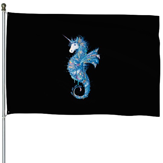 Mystical Seahorse Unicorn – Artful & Magical House Flags
