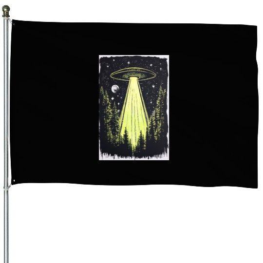 UFO in the Midnight Pines House Flags