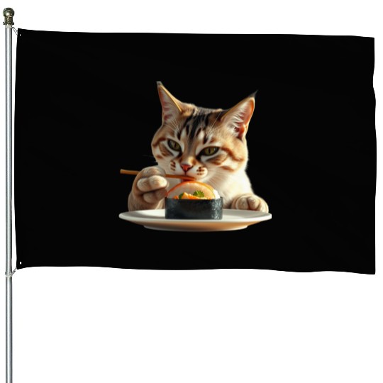 Whimsical Sushi Cat Illustration House Flags
