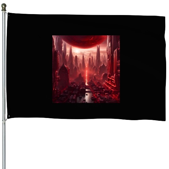 Red Megapolis City On Alien Planet Sci-Fi Topic House Flags