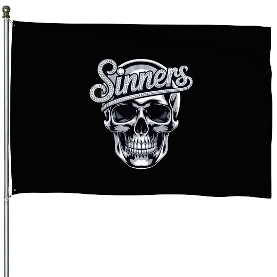 Chrome Skull Sinners Diamond Bling House Flags