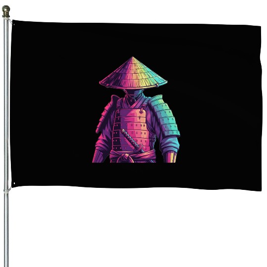 Neon Samurai Warrior Illustration House Flags