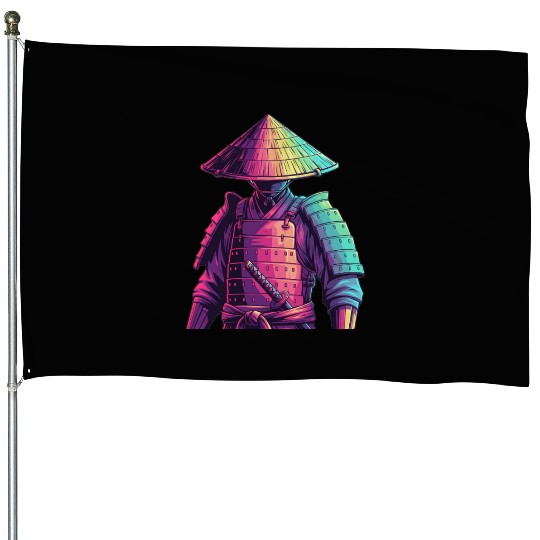 Neon Samurai Warrior Illustration House Flags