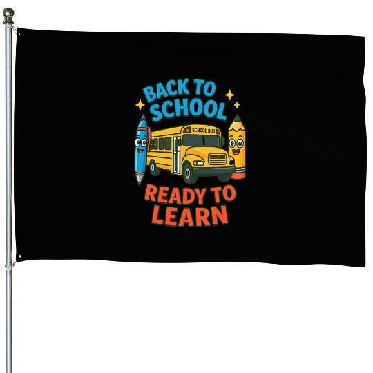 Back to School Bus Cartoon Design House Flags