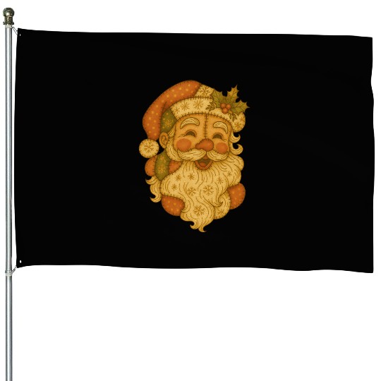Patchwork Santa Face Vintage Christmas Folk Art House Flags