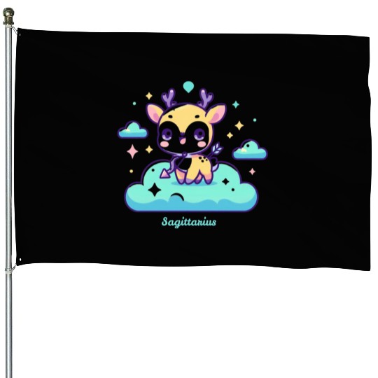Whimsical Sagittarius Zodiac Deer House Flags