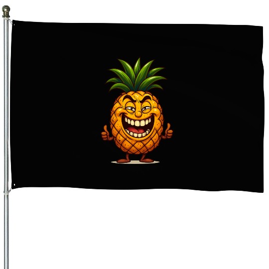 Confident Smiling Pineapple Cartoon House Flags
