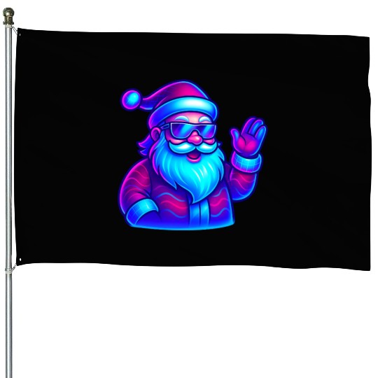 Neon Santa Claus Cyberpunk Christmas House Flags