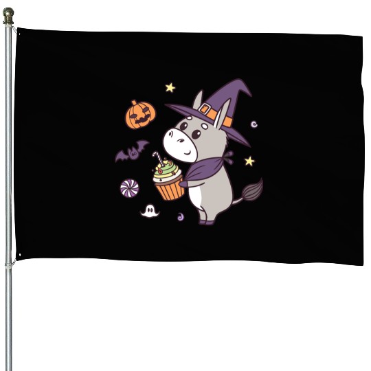 Whimsical Halloween Witch Pony Design House Flags