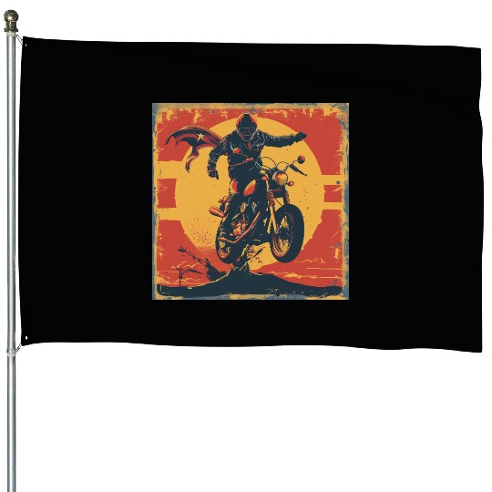Heroic Motorcycle Rider Artwork House Flags
