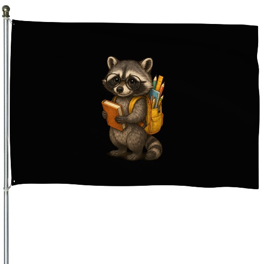 Cute Raccoon Kids First Day School Student Teacher House Flags