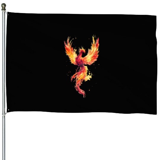 Fiery Phoenix Watercolor Illustration House Flags