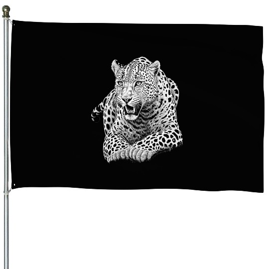 Striking Black and White Leopard Illustration House Flags
