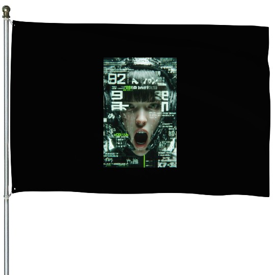 Cyberpunk Digital Scream House Flags