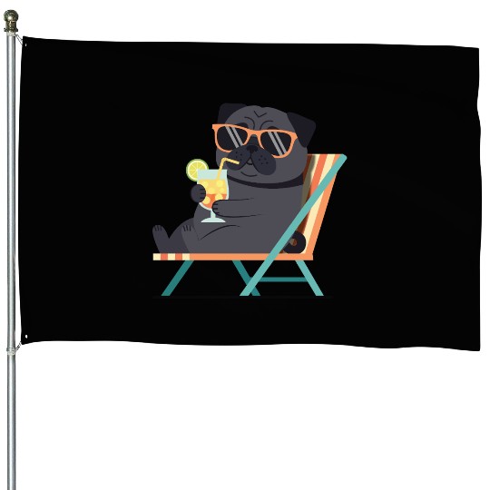Chill Pug with Sunglasses and Lemonade House Flags