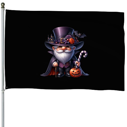 Elegant Halloween Gnome – Top Hat, Pumpkin & Candy House Flags