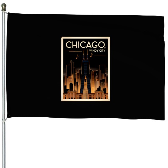 Chicago Skyline Nightscape Design House Flags