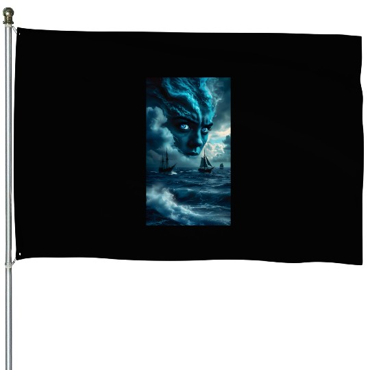 Ocean Goddess with Sailing Ships Fantasy Art House Flags