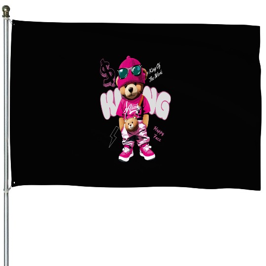 Trendy Teddy Bear Streetwear Design House Flags