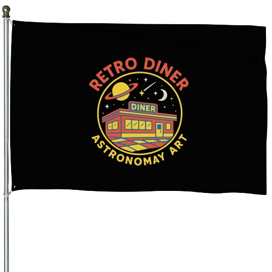 Retro Space Diner Astronomy Art House Flags