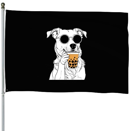 Chill Dog with Sunglasses and Bubble Tea House Flags
