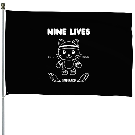 Nine Lives – Funny Athletic Running Cat Design House Flags