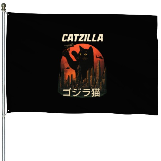 Vintage Catzilla: Funny Cat Monster House Flags