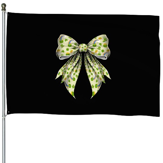Coquette Bow St Patricks Day Shamrock Pattern House Flags