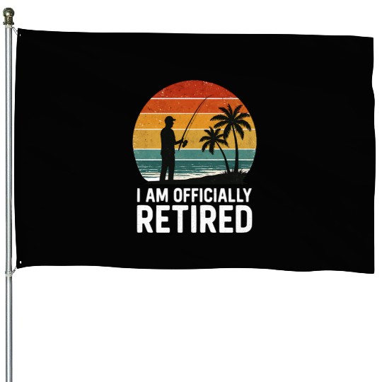 I Am Officially Retired Fishing Sunset Design House Flags