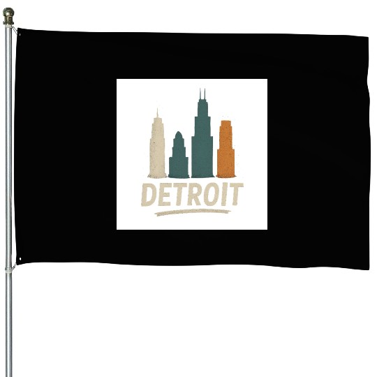 Detroit Skyline Street Vibes House Flags