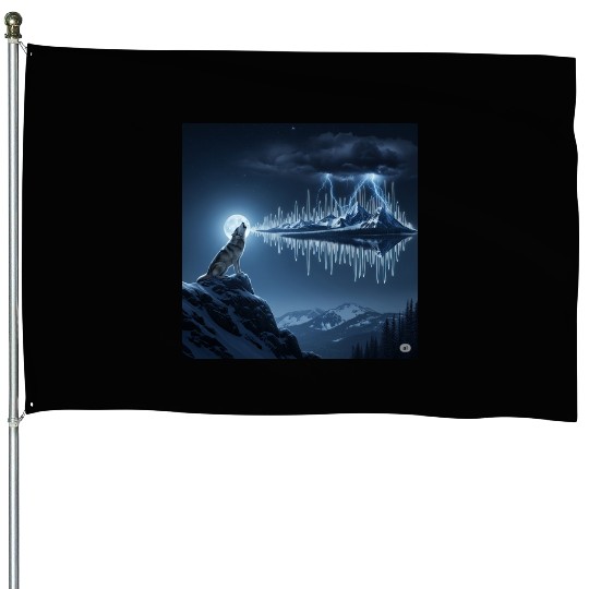 Mystic Mountain Wolf Sound Wave House Flags