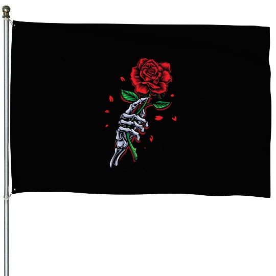Skeleton Hand with Rose – Gothic Romance Art House Flags