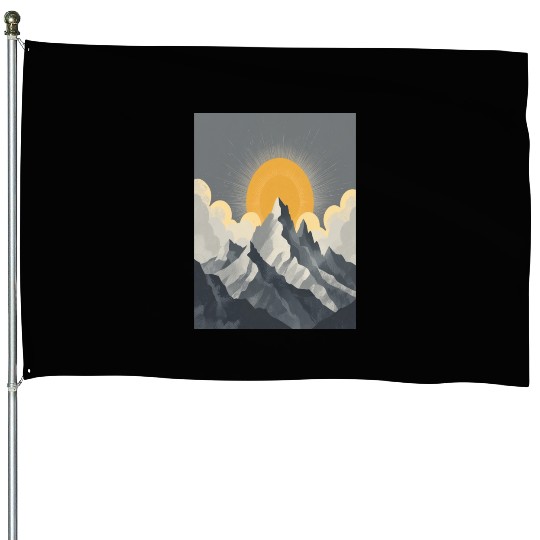 Majestic Mountain Sunrise – Minimalist Nature Land House Flags