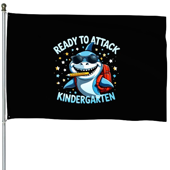 back-to-school-Shark With Backpack Kindergarten  House Flags