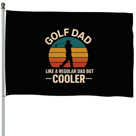 Golf Dad Sunset Silhouette Design House Flags