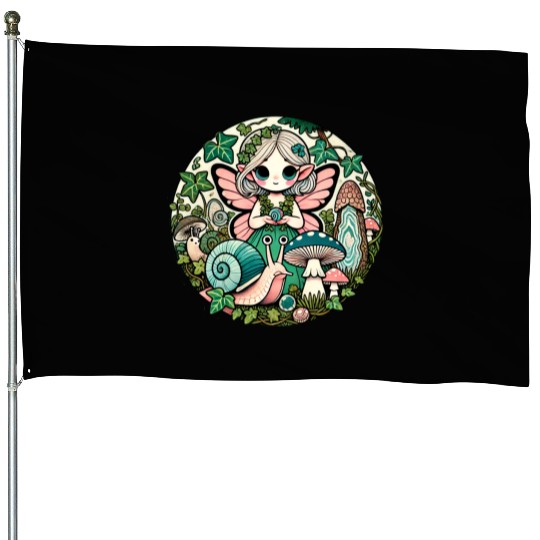 Enchanted Forest Fairy Illustration House Flags