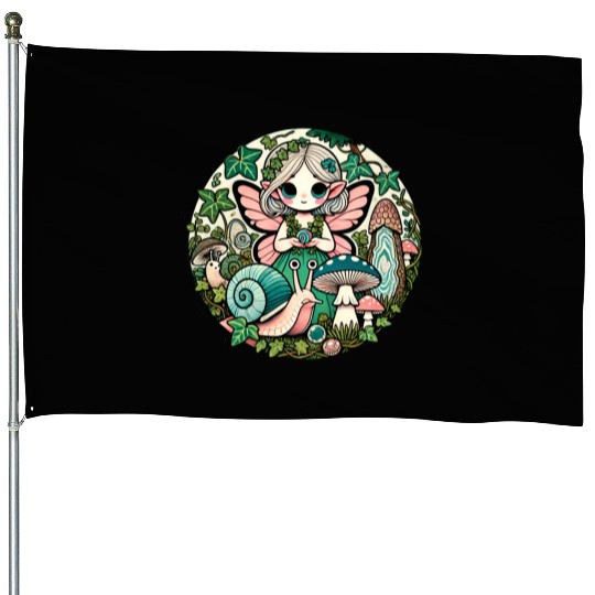 Enchanted Forest Fairy Illustration House Flags