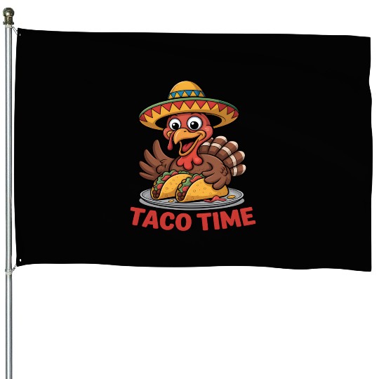 Festive Mexican Turkey Taco Design House Flags