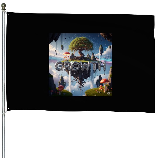 Floating Island Growth Illustration House Flags