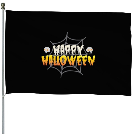 Happy Halloween with Spiderweb and Skulls House Flags